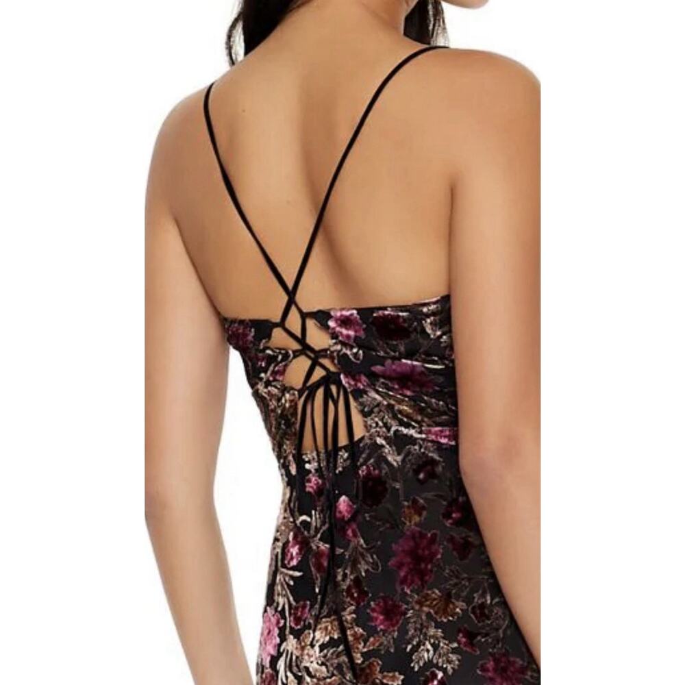 Y2K Sheer Burnout Velvet Floral Slip Dress Dark Coquette Grunge Fairy Asymetric - Picture 2 of 16